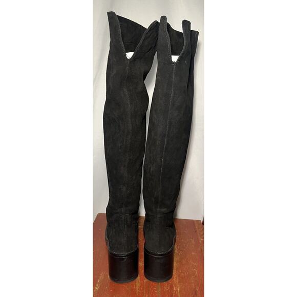 Steve Madden Black Suede Over The Knee Chunky Boots Sz 10-10.5 EU 41 Block Heel - Picture 2 of 12